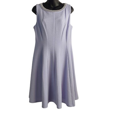 Studio One Dress Women's Lilac Purple Pearl Neckline Fit Flare Sz 12-image