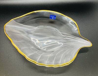 Studio Nova Leaf Dish Gold Edge Clear/Frosty Candy Trinket 8