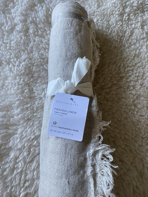 Pottery Barn Flax Linen Frayed Table Throw 50 x50 Absolutely Beautiful!!-image