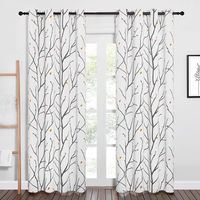 Room Darkening Fall Curtains for Bedroom 84 inch Length, Grommet Branch Therm...-image