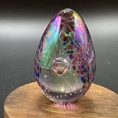 Vtg. 1991 Glass Eye Studio GES Iridescent Egg Shaped Paperweight-image