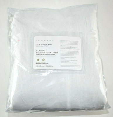Pottery Barn Belgian Flax Linen 100x84 White Blackout Double Curtain Drape Panel-image