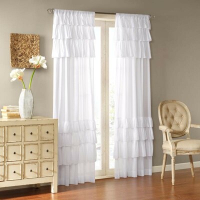 Madison Park White Oversized Ruffle Window Panels 50