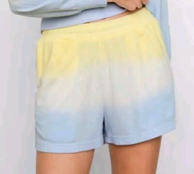 NEW Rails Jane Sky Blue Dip Dye High Rise Terry Shorts Size L Pockets Pull On -image