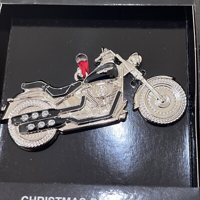 REGENT SQUARE STUDIO DESIGN SILVER JEWELED ENAMEL MOTORCYCLE CHRISTMAS ORNAMENT-image