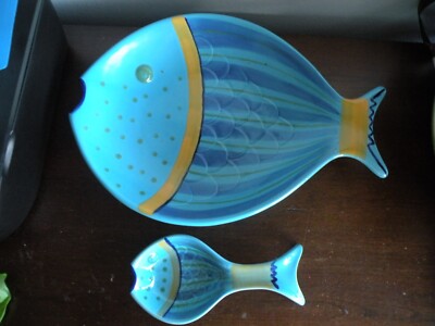 Fish tray serving w small dip fish Nautical ceramic large by Mantucket Home B9-image