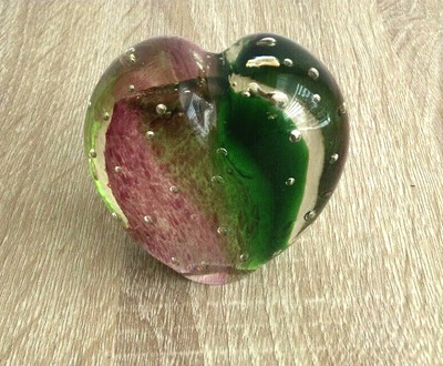 Heart Shaped Paperweight Studio Art Glass Murano Style Bubble Glass-image
