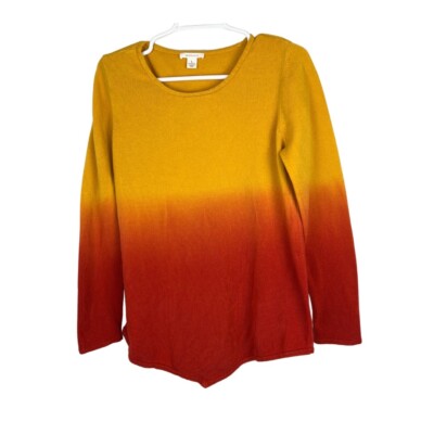 Yellow To Red Ombré Soft Sweater Asymmetrical Sunset Fall Dip Dye-image