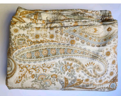 Pottery Barn Blythe Paisley Duvet Cover Beige Gold - Organic Cotton - Full Queen-image