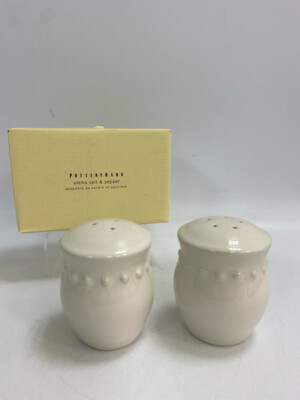 Pottery Barn Cream Beaded Stoneware Salt/Pepper-image
