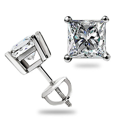 1.55Ct Princess Cut GRA MOISSANITE Studs Earrings 14K White Gold Screw Back Gift-image