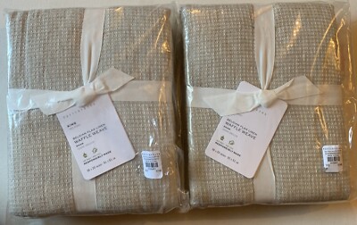 2 Pottery Barn Belgian Flax Linen WAFFLE WEAVE KING Quilted Pillow Shams FLAX-image