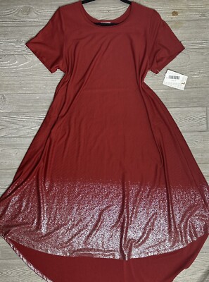 NWT LuLaRoe Large Elegant Carly Dress Cranberry w Silver Shimmer Dipped Bottom-image