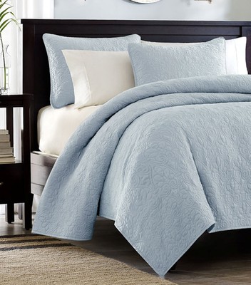 SKY BLUE MATELASSE 3pc Full Queen QUILT SET : COTTON FILL QUILT COVERLET QUEBEC-image