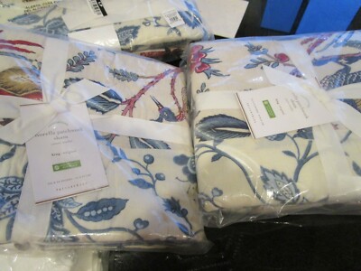 2 Pottery Barn Fiorella Patchwork Cotton Shams King Red Multi New-image