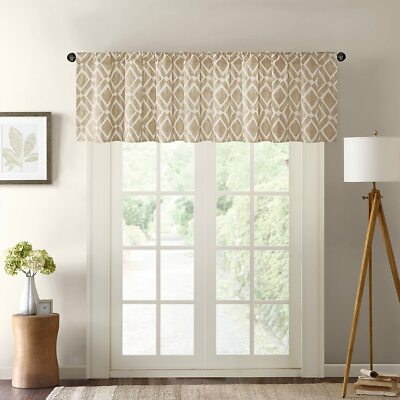 Madison Park Ella Diamond-Printed Rod-Pocket Valance 50 X 18  MSRP $50 Tan Color-image