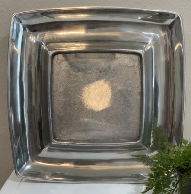 POTTERY BARN BARONA Polished Aluminum Cheese Cracker Square Silver TRAY PLATTER-image
