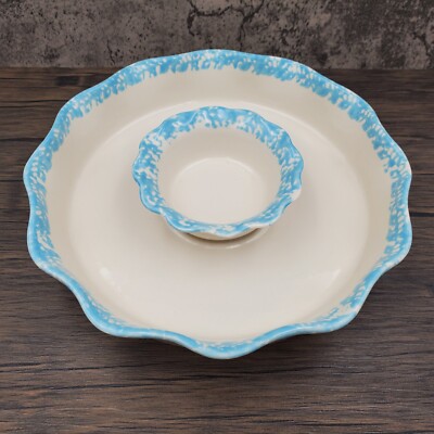 Beautiful Large Ceramic Blue-Speckled Off-white 12