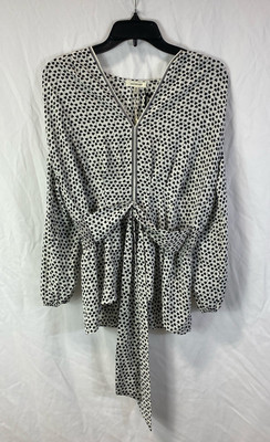 NWT Max Studio Womens White Black Heart Print Love Belted Blouse Top Size Medium-image