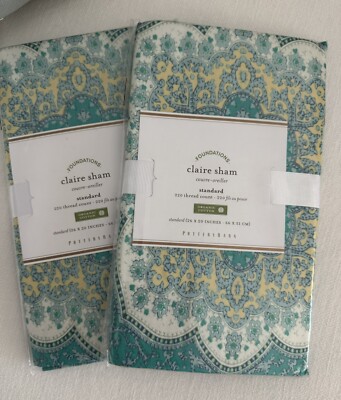 Pottery Barn S/2 ~CLAIRE SCARF PRINT~ Standard PILLOW SHAMS ~INDIAN~ Aqua-image