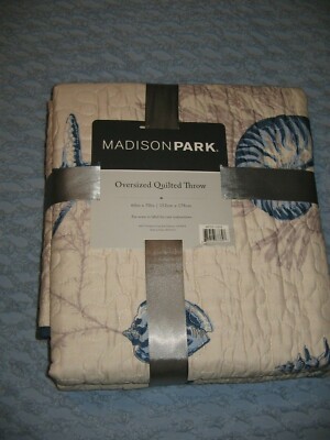 Madison Park Oversized Quilted Throw Blanket Sea Shells Starfish Beach Nautical-image