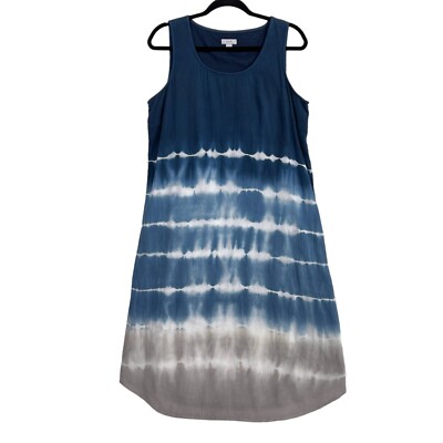 J Jill Pure Jill Blue Dip Dyed Ombre Gauzy Sleeveless Relaxed Midi Dress Small-image