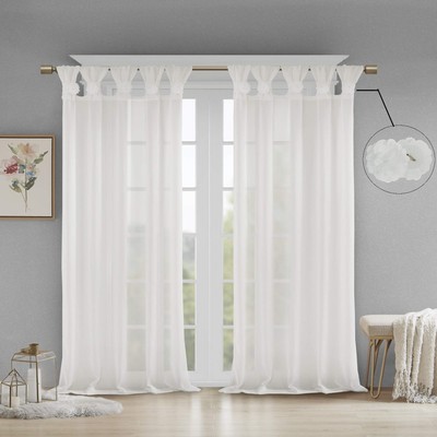 Embellished Cuff Tab Top Solid Window Treatments Single Curtain Panel Drape for-image