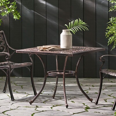 Jamie Outdoor Square Cast Aluminum Dining Table, Shiny Copper-image