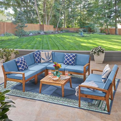 Amaryllis Sectional Sofa Set for Patio  Acacia Wood with Cushions  7-Piece Secti-image