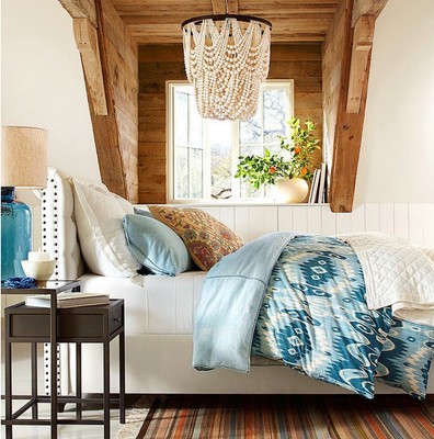 Pottery Barn AVA IKAT Duvet Full Queen Chambray Jacquard-image