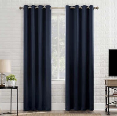 Sun Zero Broderick Theater Grade Blackout Curtains, 2-pack, Navy Blue 52” x 96”-image