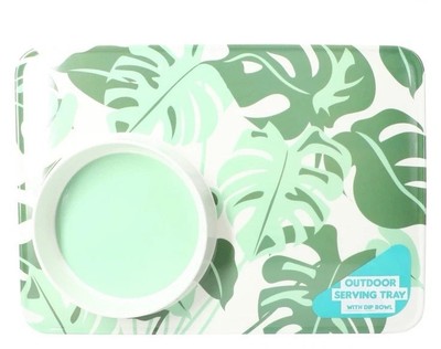 Serving Tray With Large Dip Bowl | In/Outdoor Tropical  Summer 17.2” X 12.2” New-image