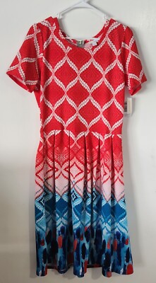 NWT LuLaRoe Womens Dress Amelia L Red Blue White Dipped Tie Dye Ombre-image