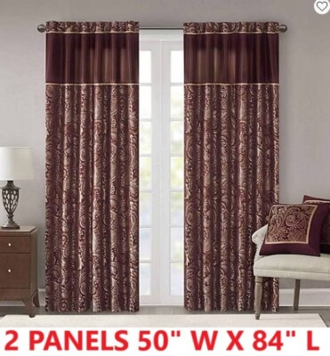 2 PC Madison Park Churchill Rod Pocket Light Filtering Curtain Panels 50W x 84L-image