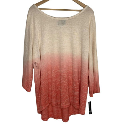New Directions Sweater Coral Combo Doleman Dip Dye Long Sleeve Sheer Size 2X-image