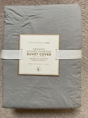Pottery Barn Organic Ruched Diamond Duvet Cover -Light Gray -Twin/Twin XL-New-image