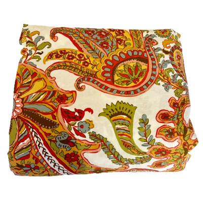 Pottery Barn Full/Queen Duvet Cover Paisley Orange Green Blue Yellow-image