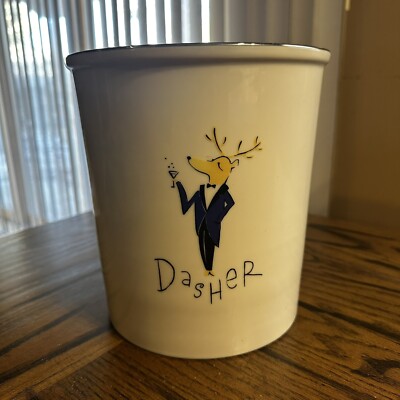 Pottery Barn Reindeer Wine Ice Bucket Double Sided Dasher Blitzen Christmas Bar*-image