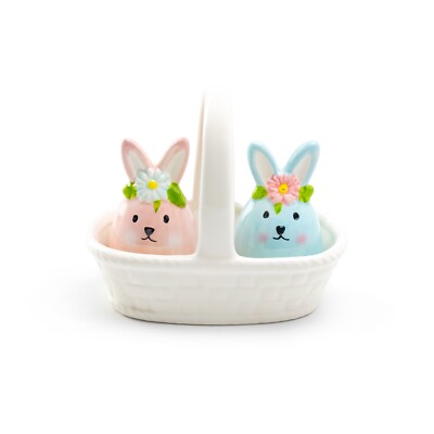 Potter's Studio Floral Bunny Basket Ceramic Salt and Pepper Shaker Set-image