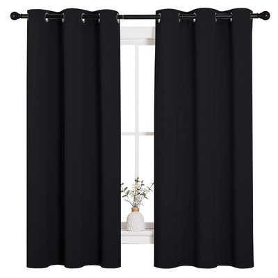 Halloween Pitch Black Solid Thermal Insulated Grommet Blackout Curtains/Drape...-image