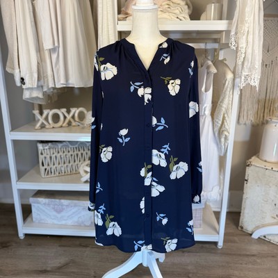 DIP women's sz. large blue floral shirt dress, soft, feminine, blousy, #3760-image