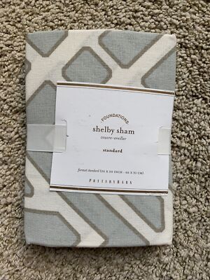 POTTERY BARN Shelby Geometric Design Linen/Cotton STANDARD Sham - NEW Gray-image