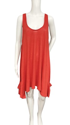 Eileen Fisher Linen Jersey Racerback Dipped Hem Pocket Tunic Tank Orange XL-image