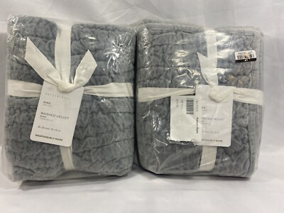 Pottery Barn Washed Velvet King Shams, Set Of 2, Chambray -image