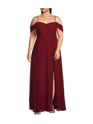 CITY STUDIO Womens Maroon Straps Lace-up Back Formal Dress Plus 22W-image