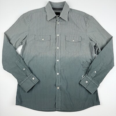 Jack Jones Shirt Mens Large 180/100A Gray Striped Dip Long Sleeve Embroidered-image