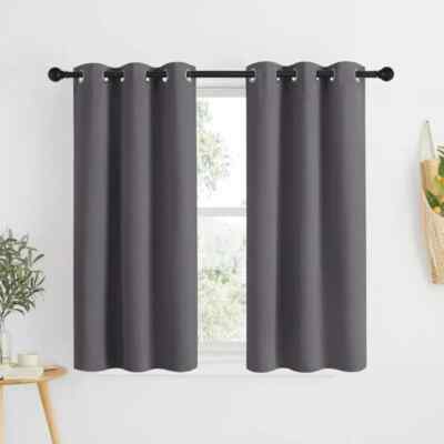 Grey Blackout Curtain Panels 48 inch Long Set of 2 for Bedroom, Thermal Insulate-image