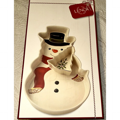NIB - LENOX - Large Snowman Chip & Dip Set Bowl - Holiday Theme - 16.5