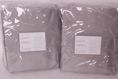 s/2 Pottery Barn Silk Dupioni blackout curtain panels, 104x96, platinum gray-image
