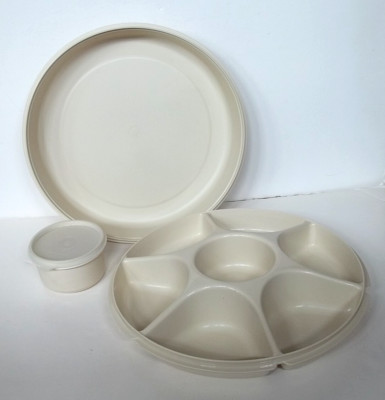 Vintage Tupperware Divided Veggie PARTY TRAY/ Dip Bowl SET Complete EUC-image